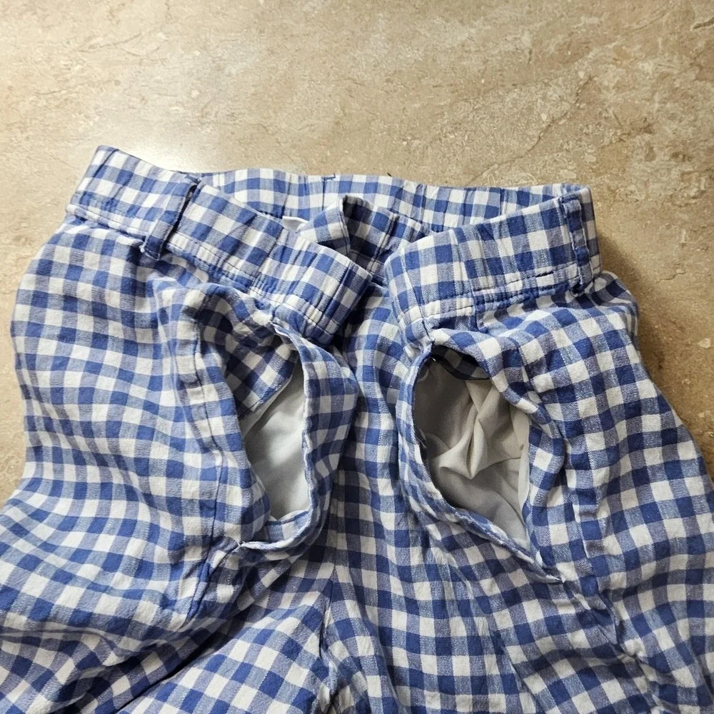 J Jill Linen Stretch Pants Women L Blue Gingham Check‎ Crop Cottagecore Picnic
